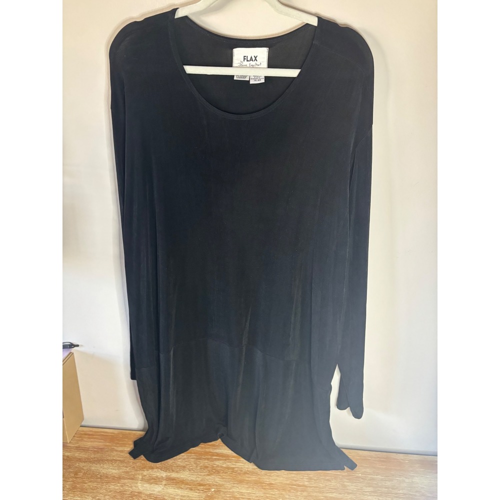 Flax by Jeanne Engelhart Black Long Sleeve Tunic Top Large Acetate Lycra Stretch